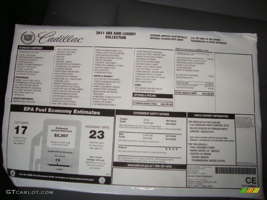 2011 Cadillac SRX 4 V6 AWD Window Sticker Photo #39664964