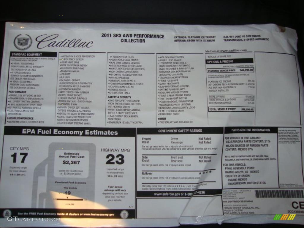2011 Cadillac SRX 4 V6 AWD Window Sticker Photo #39665440
