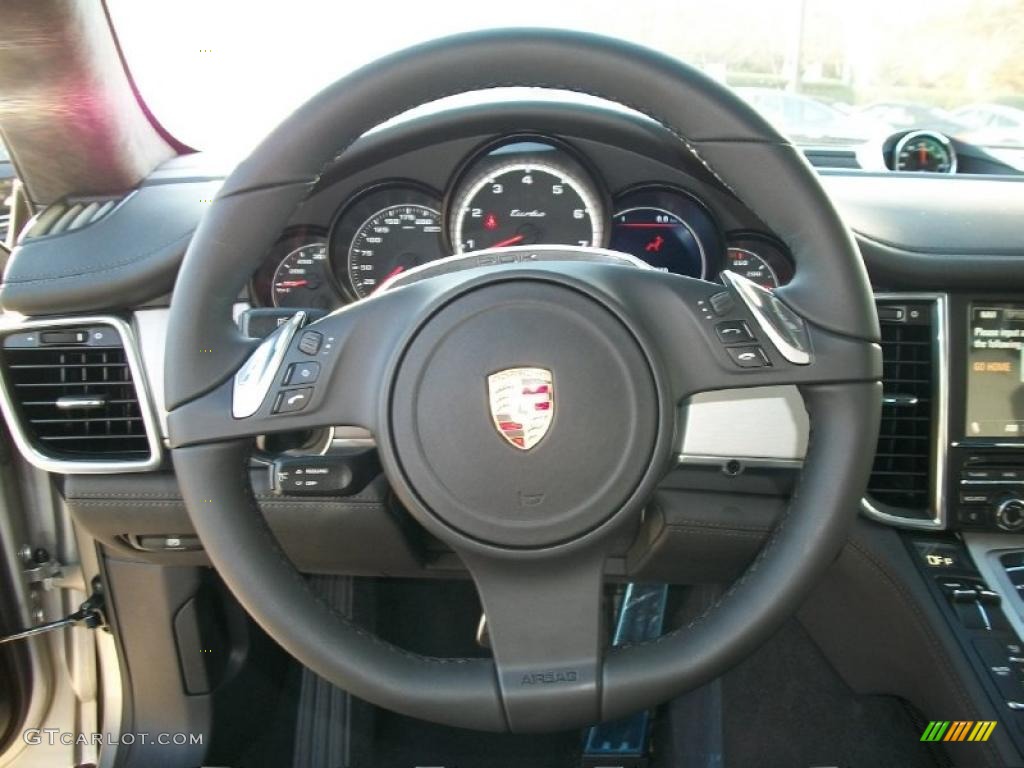 2011 Porsche Panamera Turbo Black Steering Wheel Photo #39676359