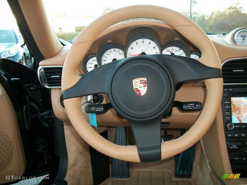 2011 Porsche 911 Carrera 4S Coupe Sand Beige Steering Wheel Photo #39676955