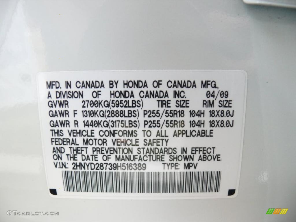 2009 Acura MDX Standard MDX Model Info Tag Photo #39677023
