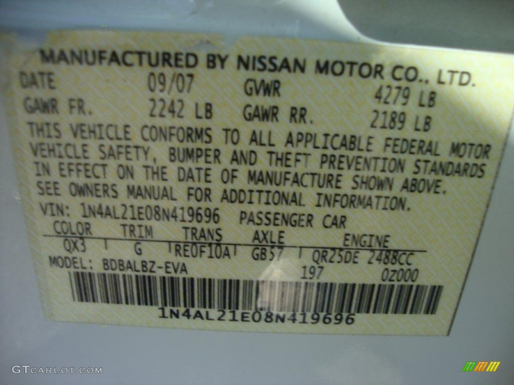 2008 Altima Color Code QX3 for Winter Frost Pearl Photo #39682215
