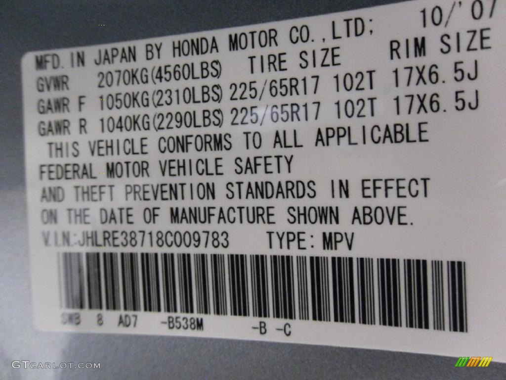 2008 CR-V Color Code B538M for Glacier Blue Metallic Photo #39693991