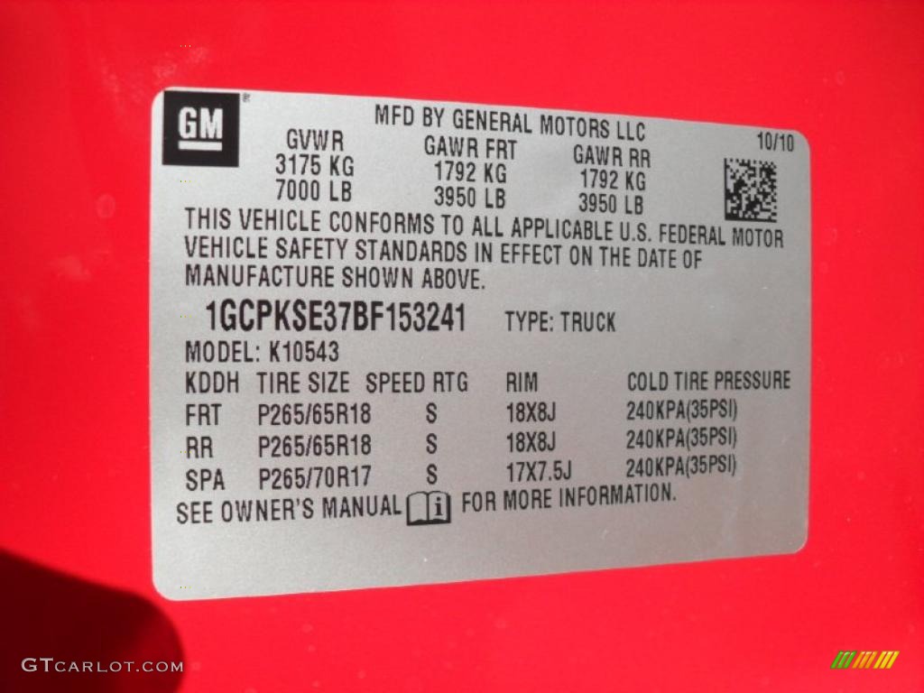 2011 Chevrolet Silverado 1500 LT Crew Cab 4x4 Info Tag Photo #39701831
