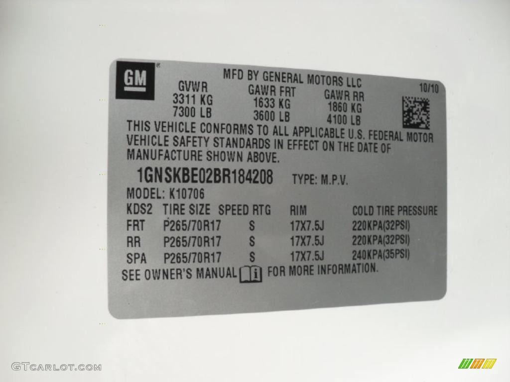 2011 Chevrolet Tahoe LT 4x4 Info Tag Photos