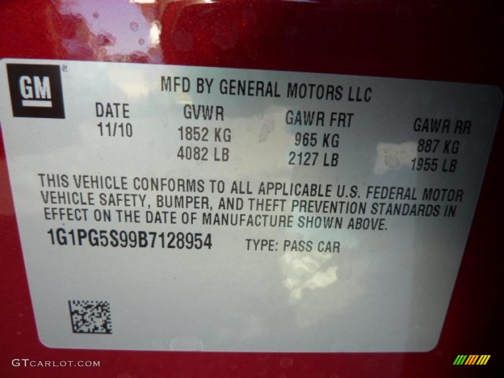 2011 Chevrolet Cruze LT Info Tag Photo #39705995