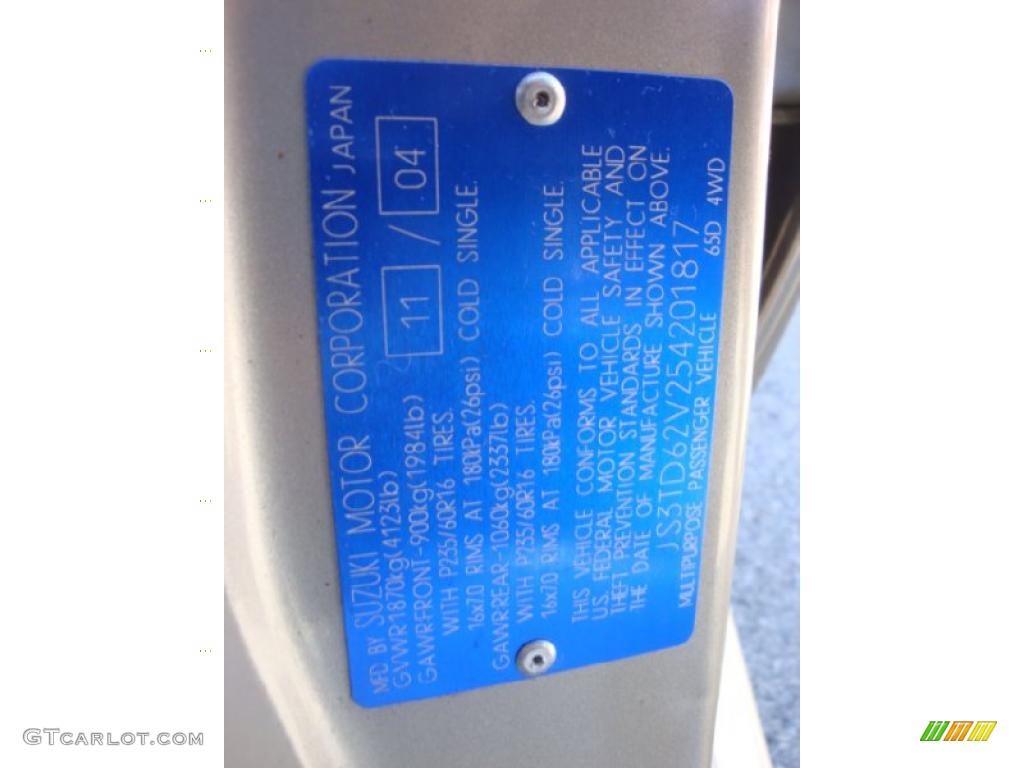 2005 Suzuki Grand Vitara LX 4WD Info Tag Photo #39709867