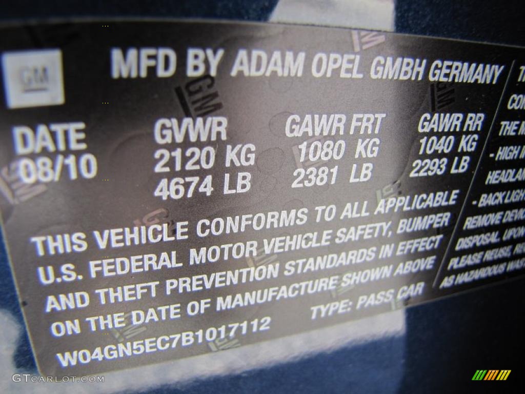 2011 Buick Regal CXL Info Tag Photo #39715203