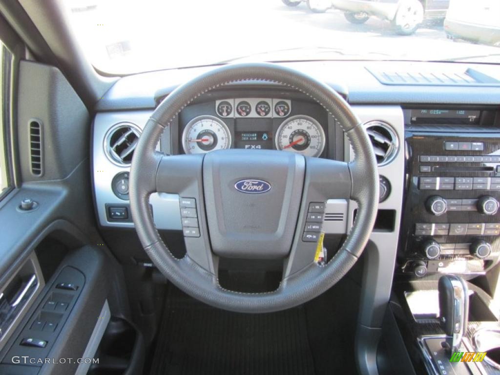 2009 Ford F150 FX4 SuperCab 4x4 Black/Medium Stone Steering Wheel Photo #39717335