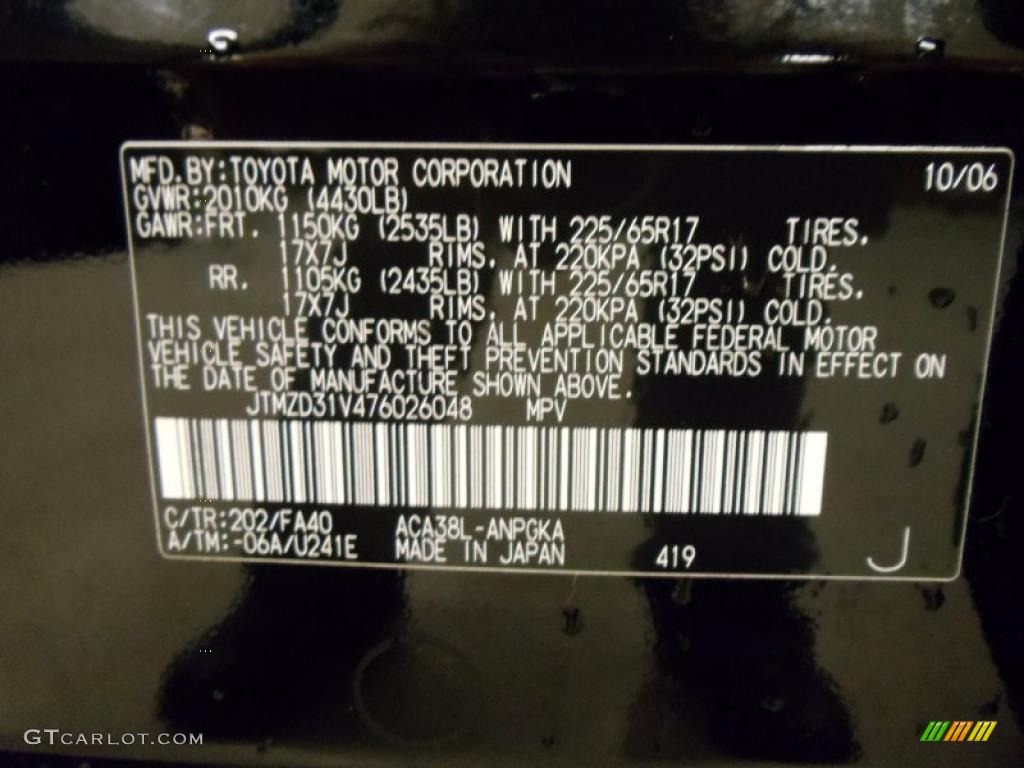 2007 RAV4 Color Code 202 for Black Photo #39729997
