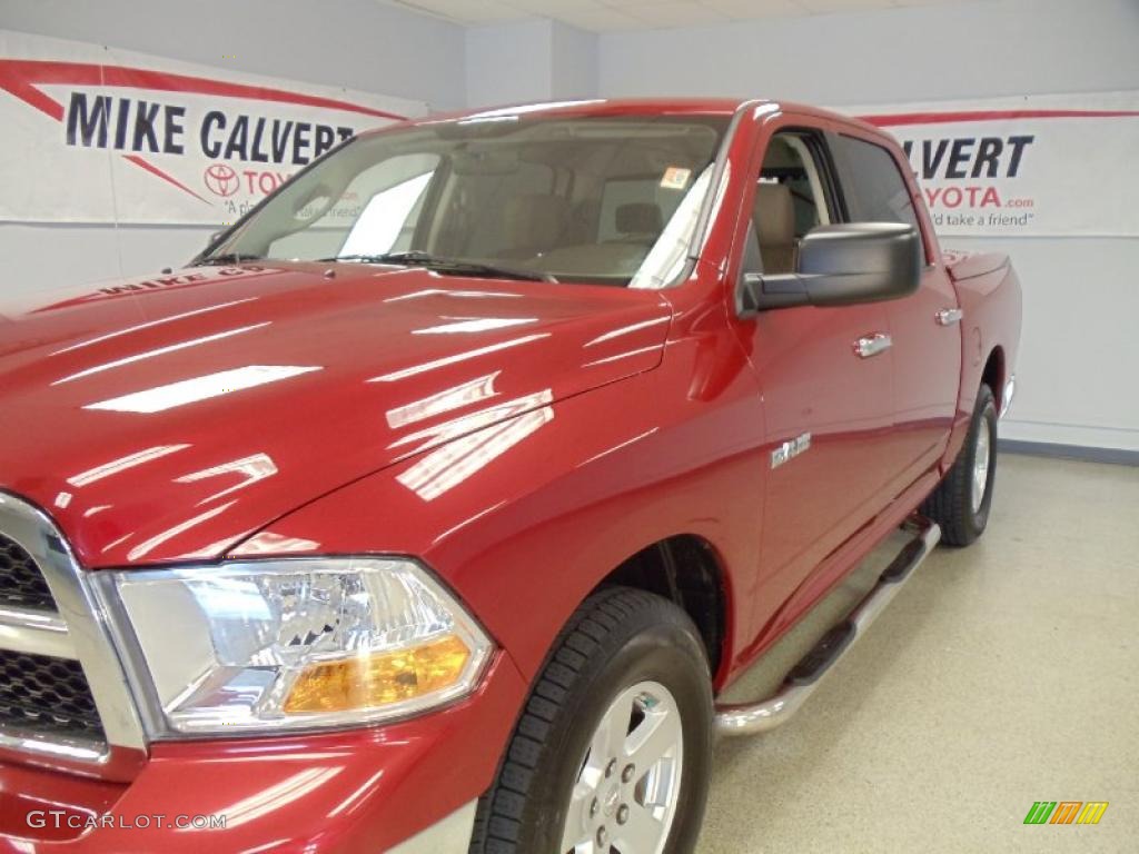 2009 Ram 1500 SLT Crew Cab - Inferno Red Crystal Pearl / Light Pebble Beige/Bark Brown photo #6