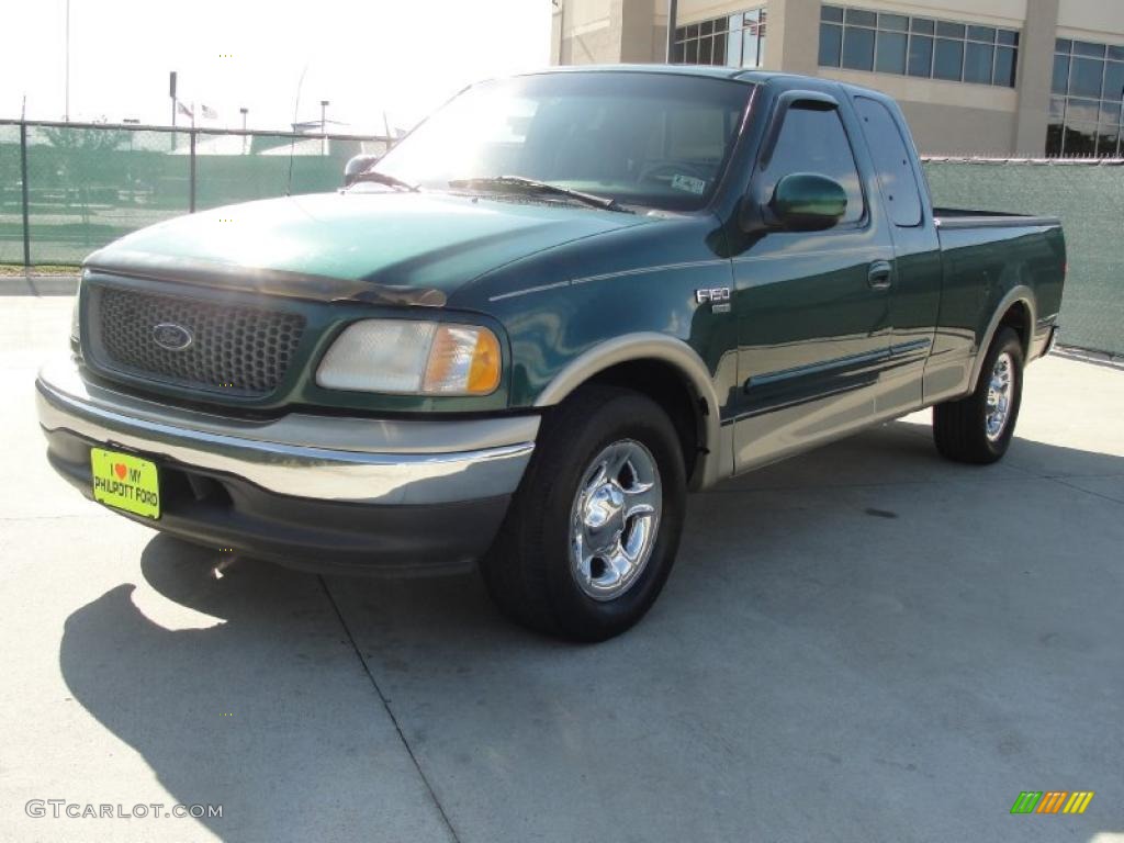 2000 F150 Lariat Extended Cab - Amazon Green Metallic / Medium Parchment photo #7