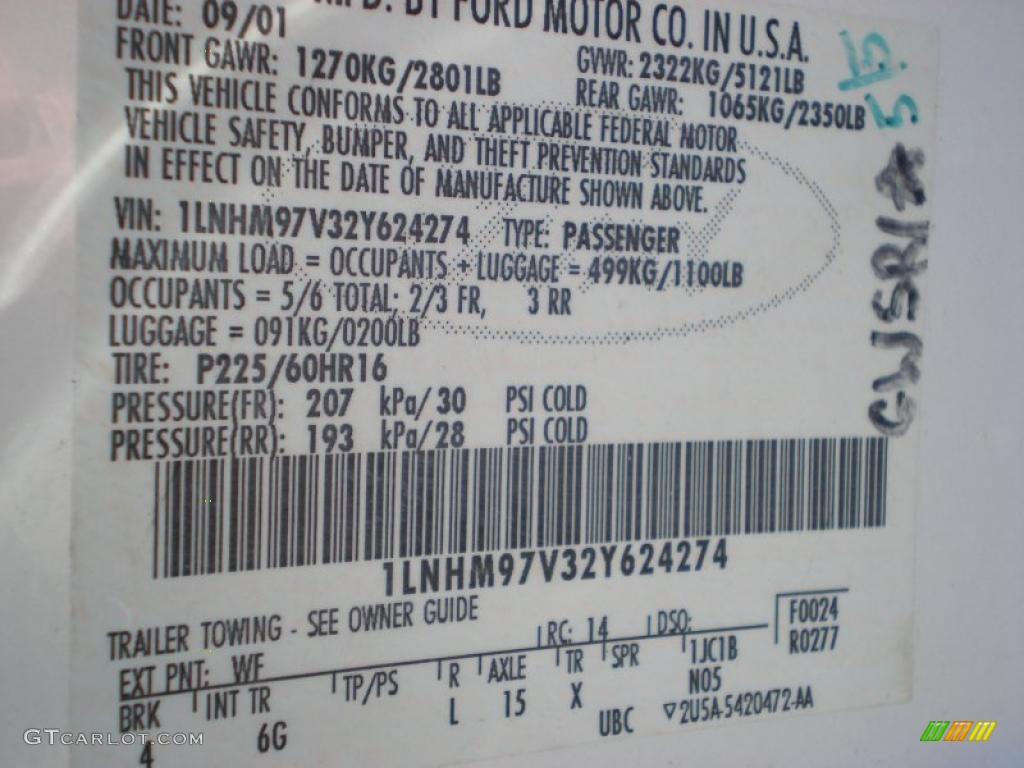 2002 Continental Color Code WF for White Pearescent Tri-Coat Photo #39759162