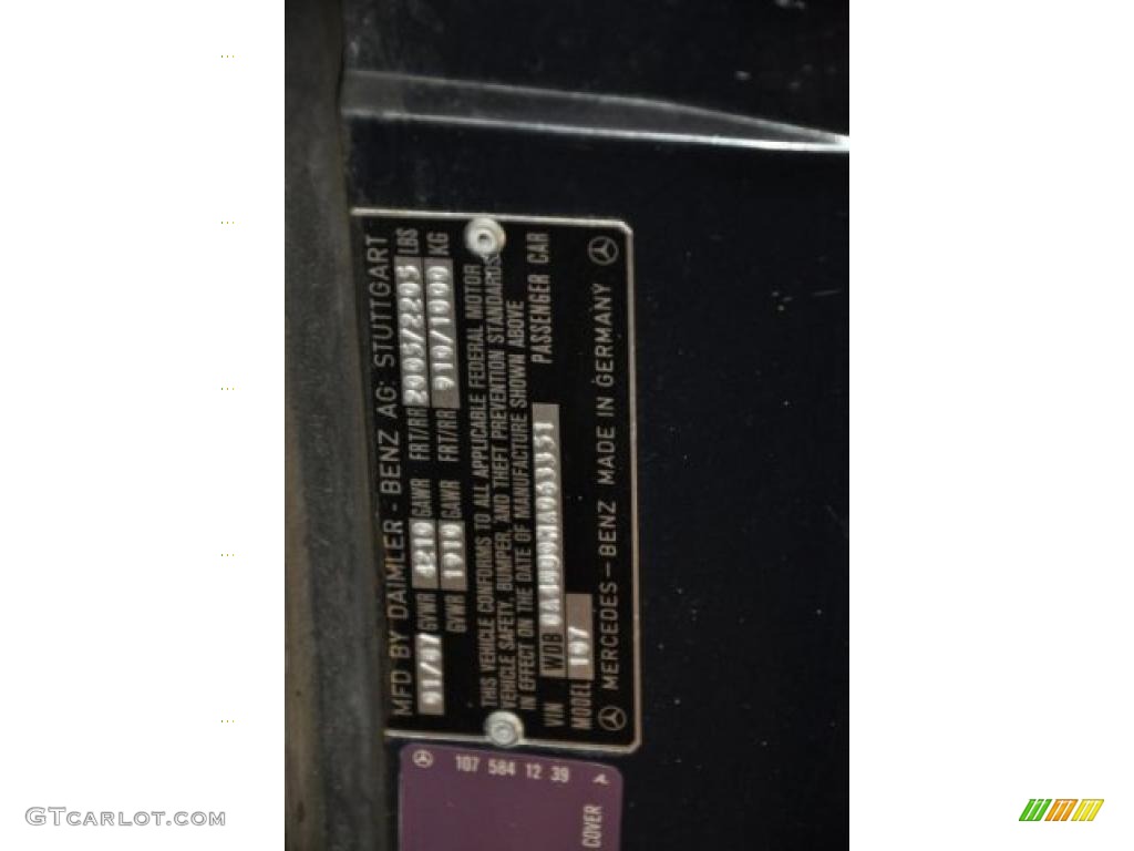 1987 Mercedes-Benz SL Class 560 SL Roadster Info Tag Photo #39772870