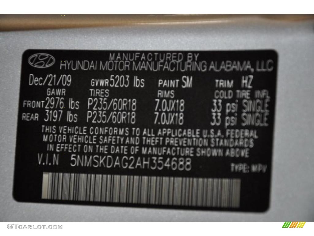 2010 Santa Fe Color Code SM for Radiant Silver Photo #39774330
