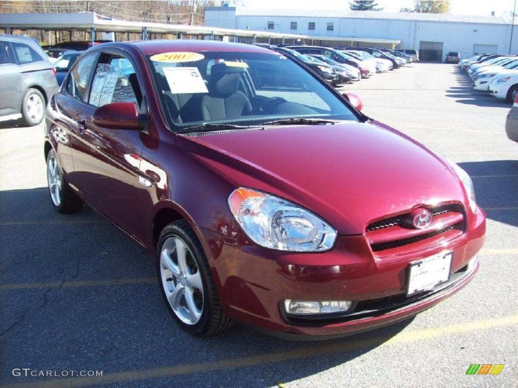 2007 Accent SE Coupe - Wine Red / Gray photo #1