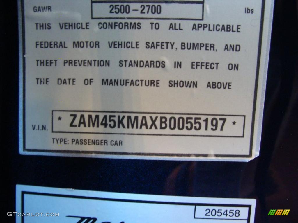 2011 Maserati GranTurismo Convertible GranCabrio Info Tag Photo #39786706