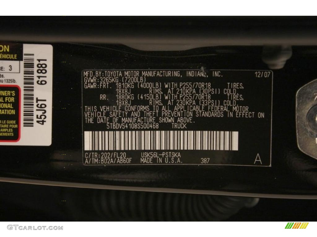 2008 Tundra Color Code 202 for Black Photo #39812903