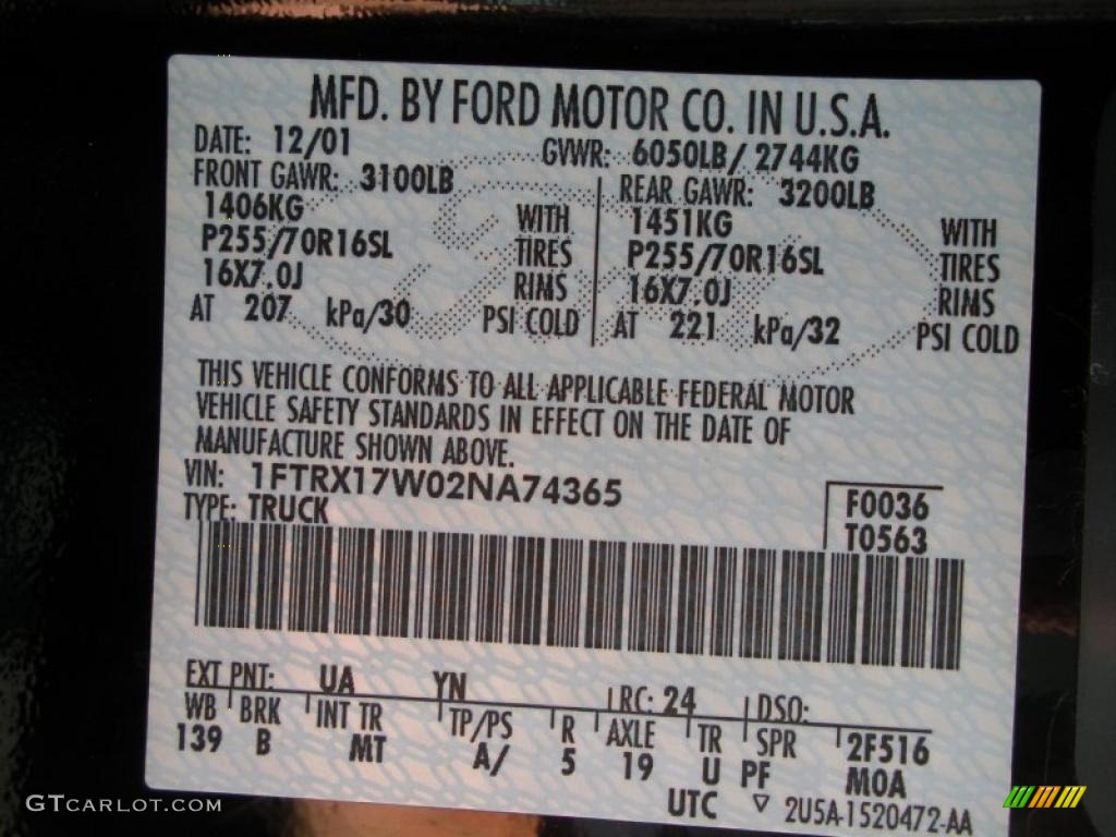 2002 F150 Color Code UA for Black Photo #39825790