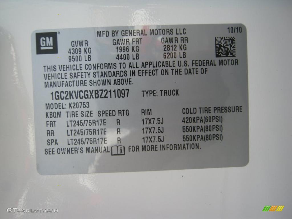 2011 Chevrolet Silverado 2500HD Extended Cab 4x4 Info Tag Photos