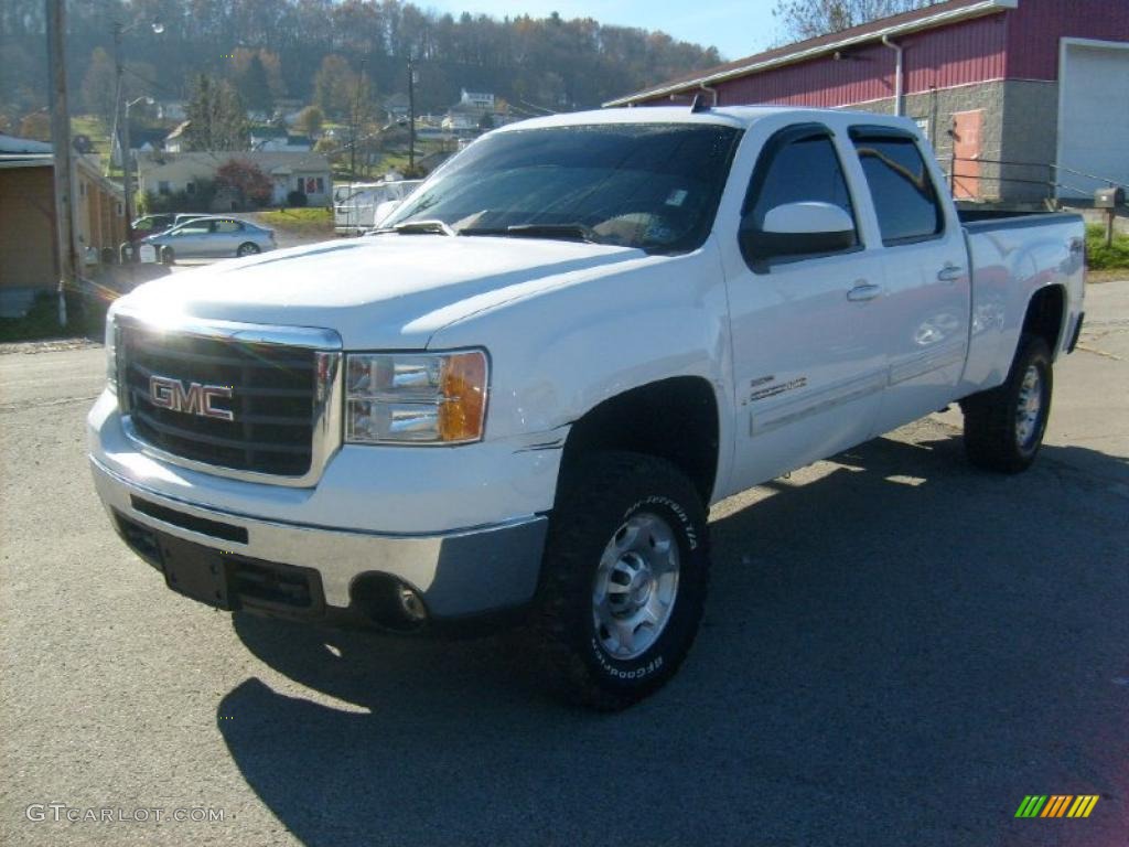 2008 Sierra 2500HD SLT Crew Cab 4x4 - Summit White / Very Dark Cashmere/Light Cashmere photo #1