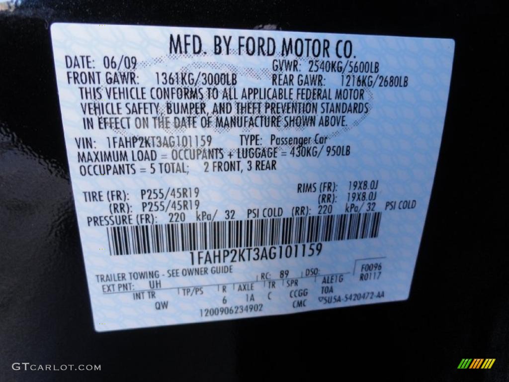 2010 Taurus Color Code UH for Tuxedo Black Metallic Photo #39862599