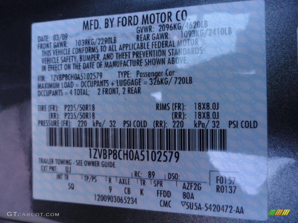 2010 Mustang Color Code UJ for Sterling Grey Metallic Photo #39865493