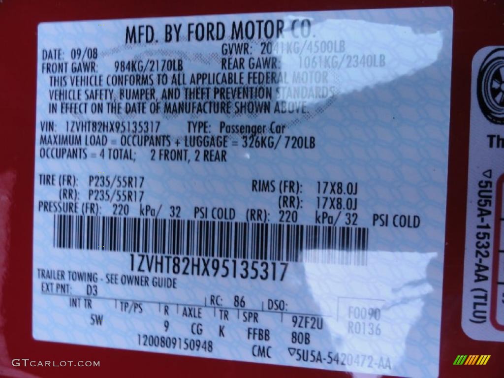 2009 Mustang Color Code D3 for Torch Red Photo #39865739