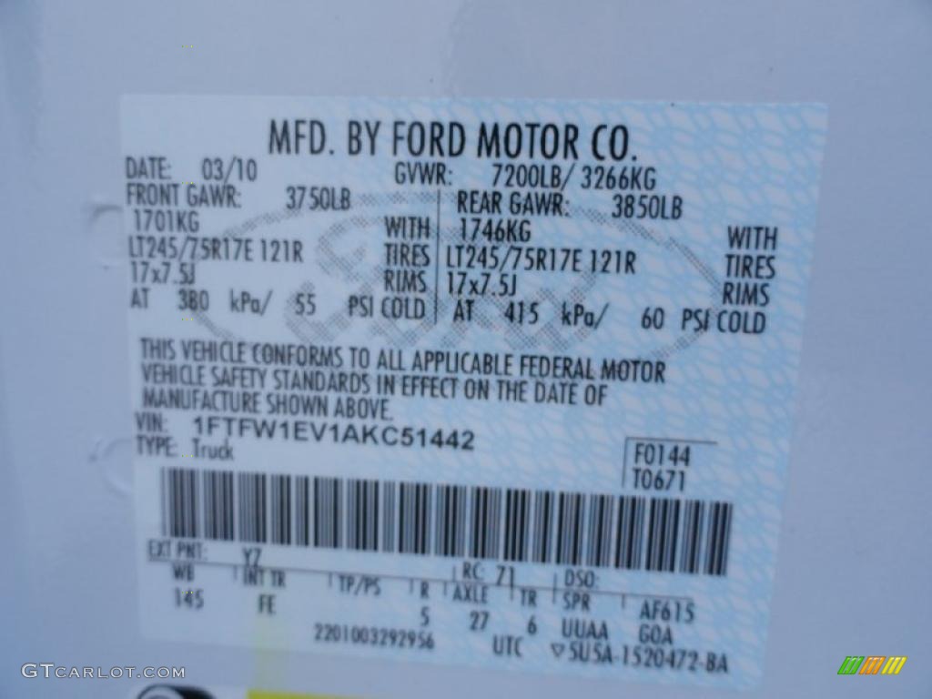 2010 F150 Color Code YZ for Oxford White Photo #39869654