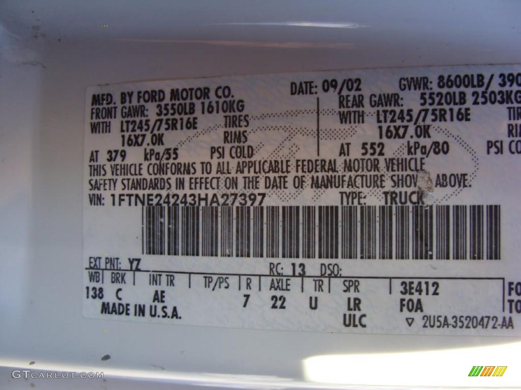 2003 E Series Van Color Code YZ for Oxford White Photo #39869863