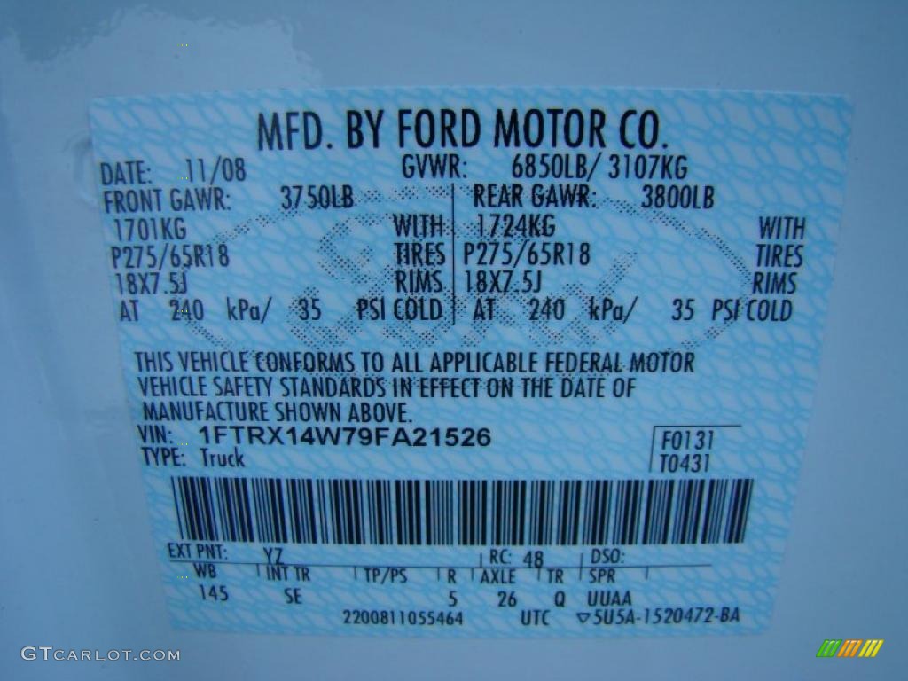 2009 F150 Color Code YZ for Oxford White Photo #39870419