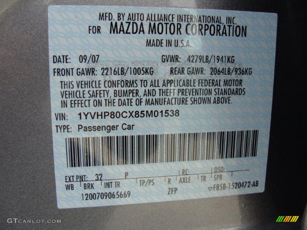 2008 MAZDA6 Color Code 32P for Tungsten Gray Metallic Photo #39872392