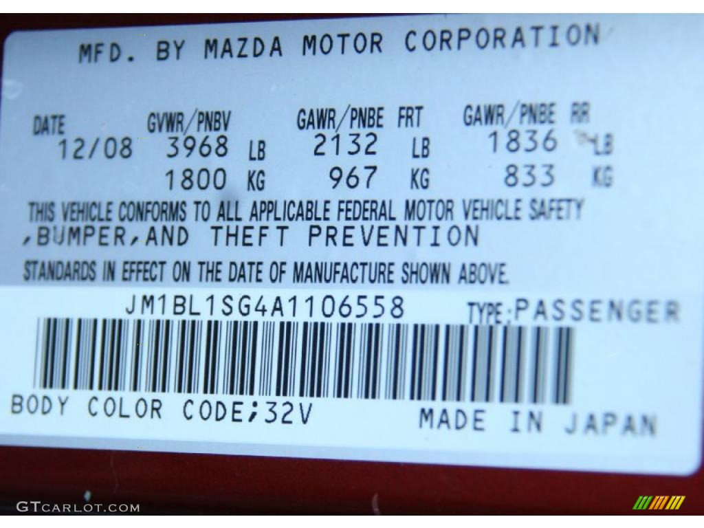 2010 MAZDA3 Color Code 32V for Copper Red Mica Photo #39873880