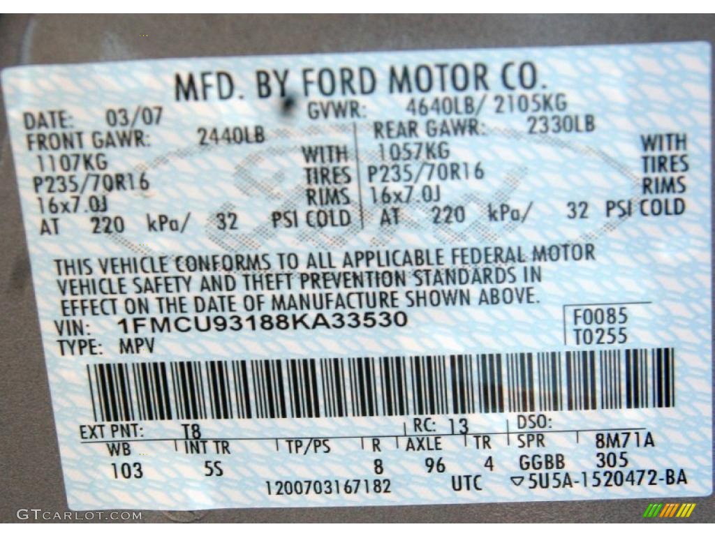 2008 Escape Color Code T8 for Tungsten Grey Metallic Photo #39874785