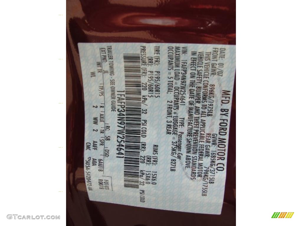2007 Focus Color Code JL for Dark Toreador Red Metallic Photo #39875485