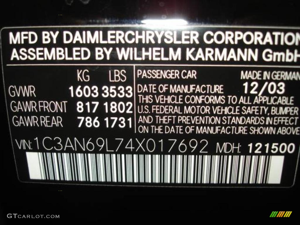 2004 Chrysler Crossfire Limited Coupe Info Tag Photo #3987855