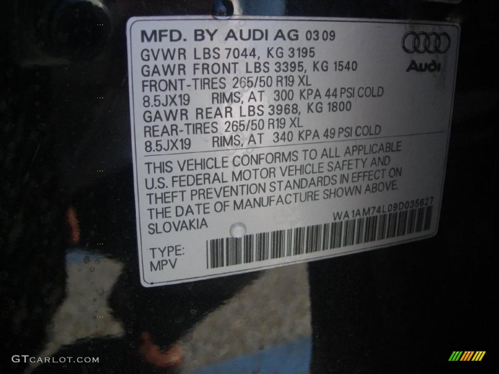 2009 Audi Q7 3.0 TDI quattro Info Tag Photos