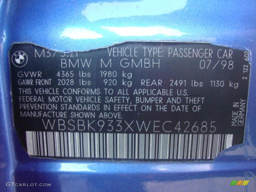 1998 BMW M3 Convertible Info Tag Photo #39884052