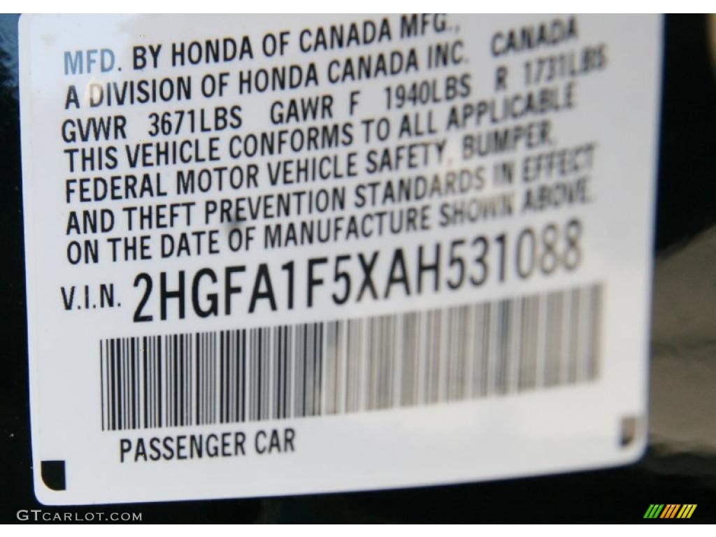 2010 Honda Civic LX Sedan Info Tag Photo #39891408