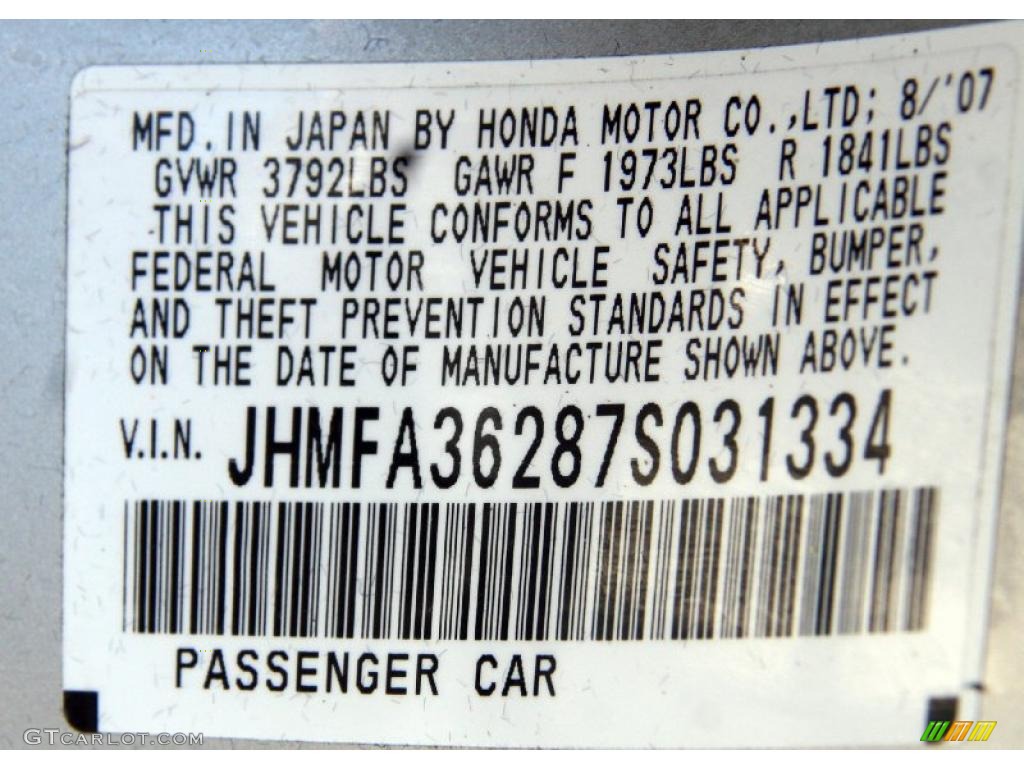 2007 Honda Civic Hybrid Sedan Info Tag Photo #39891788