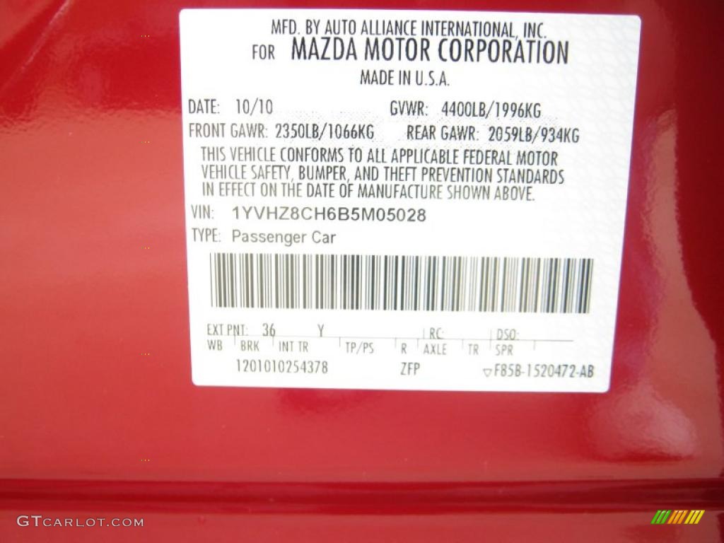 2011 MAZDA6 Color Code 36Y for Sangria Red Mica Photo #39900795
