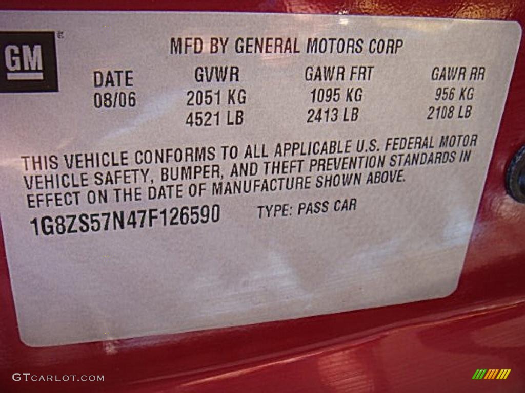 2007 Saturn Aura XE Info Tag Photo #39901579