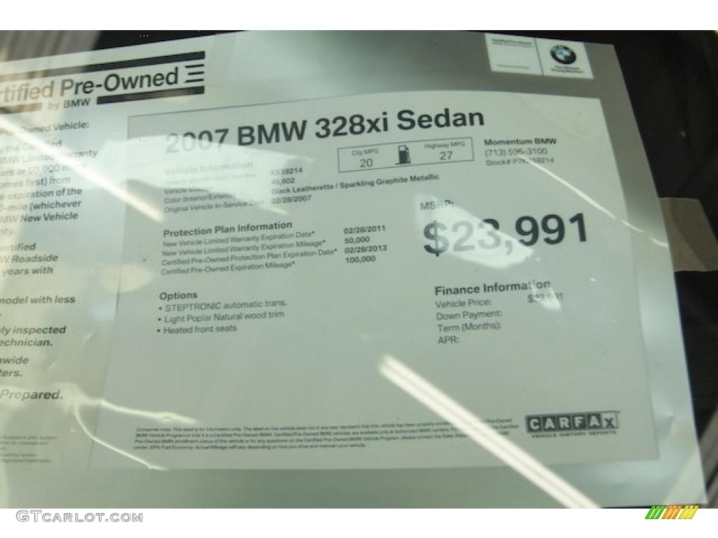 2007 3 Series 328xi Sedan - Space Gray Metallic / Black photo #15