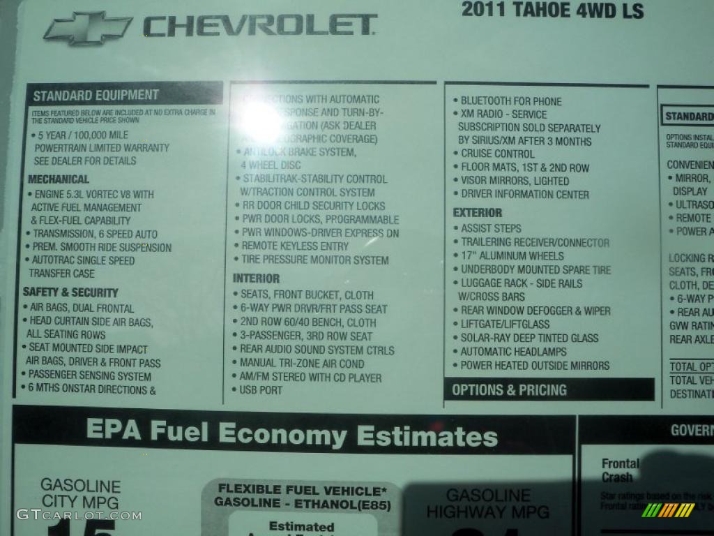 2011 Chevrolet Tahoe LS 4x4 Window Sticker Photo #39906511