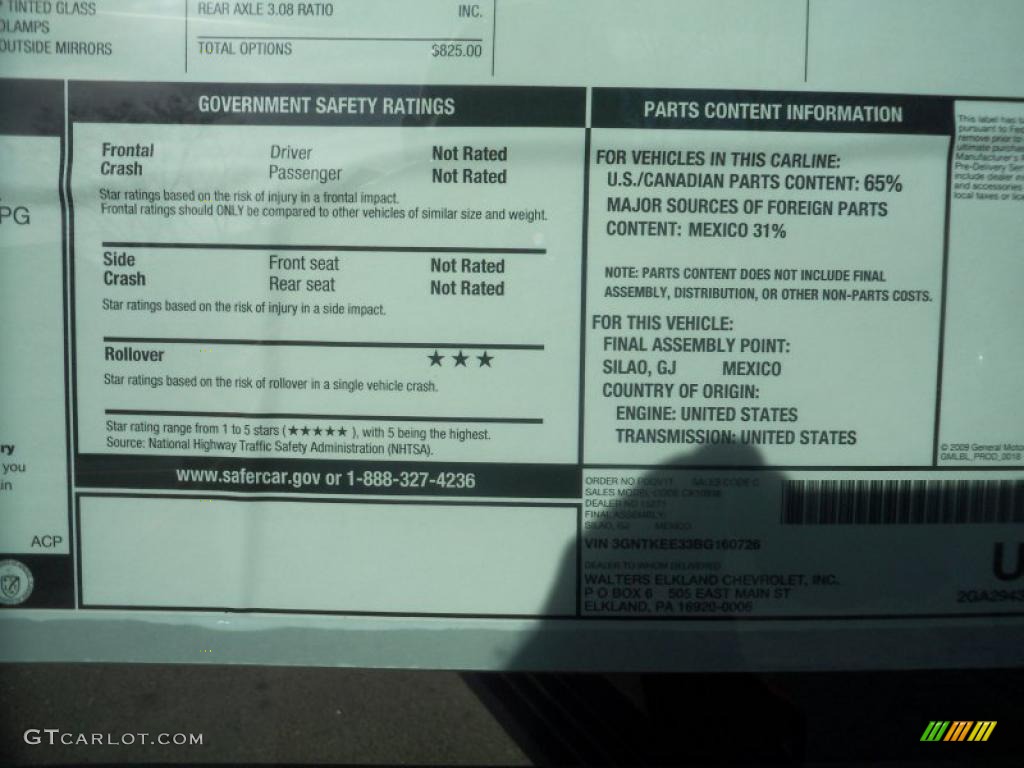 2011 Chevrolet Avalanche LS 4x4 Window Sticker Photo #39907987