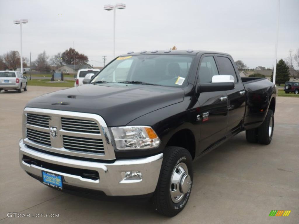 Brilliant Black Crystal Pearl 2011 Dodge Ram 3500 HD Laramie Crew Cab 4x4 Dually Exterior Photo #39908311