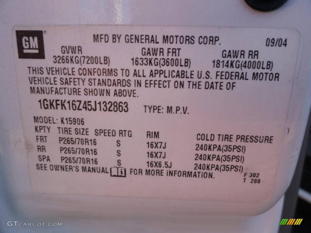 2005 GMC Yukon XL SLT 4x4 Info Tag Photo #39912455
