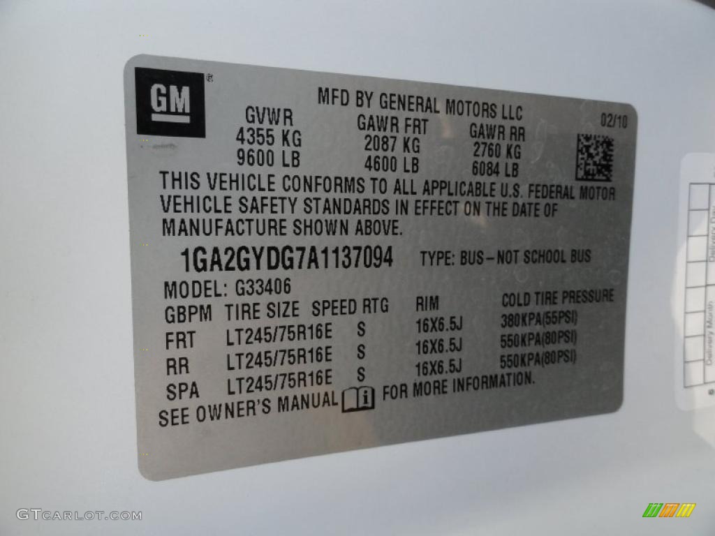 2010 Chevrolet Express LS 3500 Passenger Van Info Tag Photos