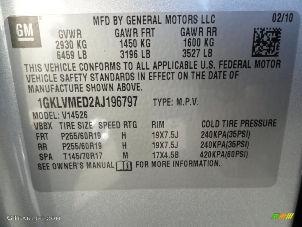 2010 GMC Acadia SLT AWD Info Tag Photos