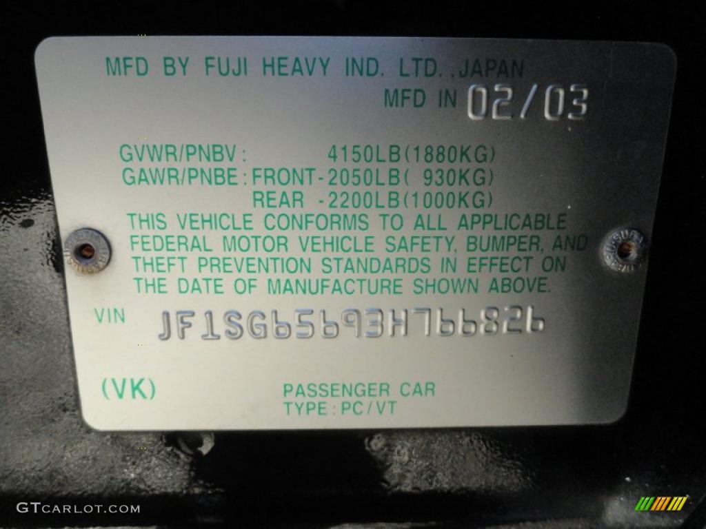 2003 Subaru Forester 2.5 XS Info Tag Photo #39917363